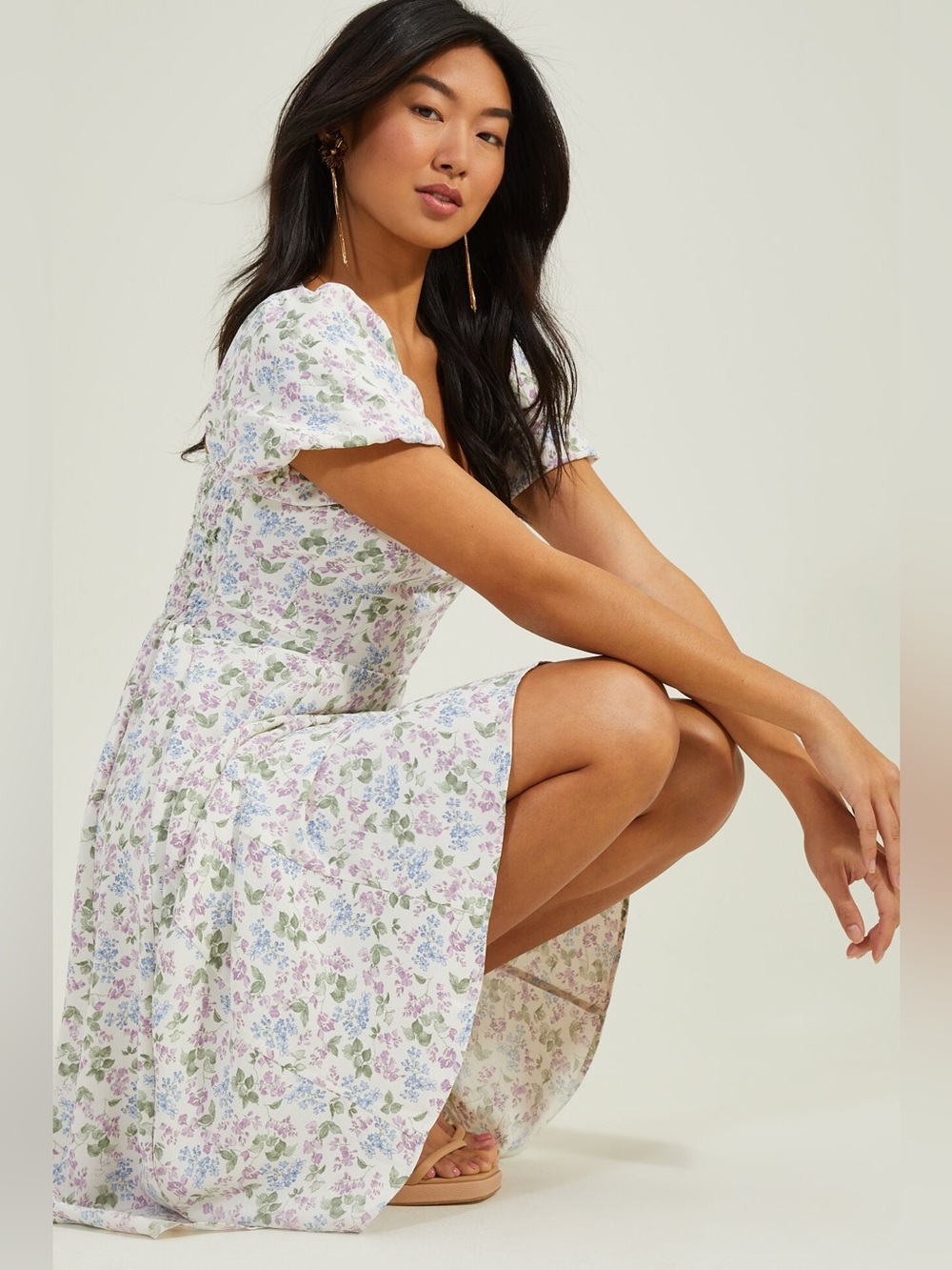 Altar'd State Giselle Floral Puff Sleeve Mid Length Dress Size Medium